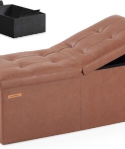 31.5 Inches Ottoman with Storage Bench, Folding Ottoman Bench Small Foot Rest Stool, Bedroom Bench with Flipping Lid, Linen Dark Gray