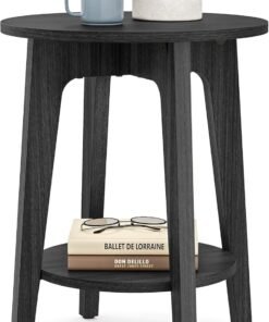 Side Table, Small Round End Table with Lower Shelf, Nightstand for Small Spaces, Living Room, Bedroom, Rustic Walnut ULET283T41