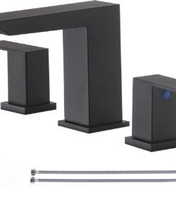 VCCUCINE Black Waterfall Bathroom Faucet 8 Inch Widespread Bathroom Sink Faucet 3 Hole,Modern Matte Black Vanity Bathroom Faucets for Sink with Pop Up Drain and Supply Lines,YHVC1321B