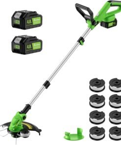 20V 12" Cordless String Trimmer With 2 X 4.0ah Battery and Charger, Electric Grass Trimmer Battery Powered Eater String, Edger Lawn Tool Grass Cutter With 8pcs Line, Lawn Mover For Yard, Garden, Green