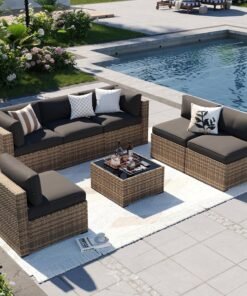 Patio Furniture Sets, 7-Piece Outdoor Patio Furniture with Thick Cushions, Wicker Outdoor Conversation Set Sectional Sofa for Backyard, Poolside, Garden