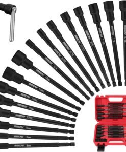 Nut Driver Impact Bit Set - 31-Piece Magnetic Socket Impact Drill Bit Tool Sets Extra Long Hex Nut Setter Driver Holder - Metric SAE Screwdriver Bits 1/4 Drive Shank Adapter Extension