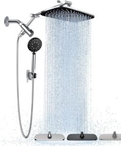 Wide Rain Shower Head with Metal Main Body, High Pressure Showerhead with 6 Mode Handheld Spray Combo for Bathroom Accessories, Home Decor Detachable Dual Shower with Extension Arm,Silver Chrome